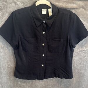 Emma James A Liz Claiborne Company Blouse Navy Blue Button-Down Top Size 12 Lrg